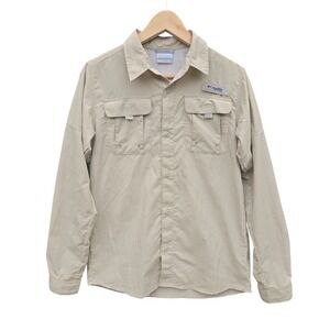 Columbia PFG Fishing Shirt Kids XL Beige Long Sleeve Button Up Omni Shade